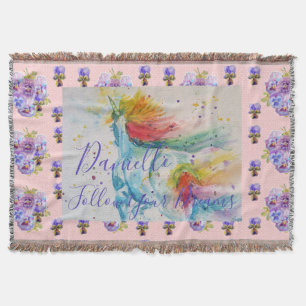 Einhorn-Wasserfarbe-Rosa-Blumen-Mädchen-Name-Decke Decke