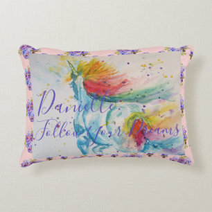 Einhorn-Wasserfarbe-Rosa-Blumen-Mädchen-Name-Decke Dekokissen