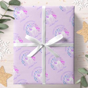 Einhorn-Weihnachts-Personalisiert-Lila Geschenkpapier