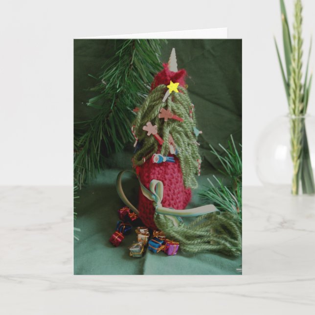 Einhorn-Weihnachtsbaum Feiertagskarte (Vorderseite)