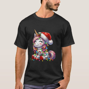 Einhorn Weihnachtslicht Weihnachtsmannmütze Jungs T-Shirt