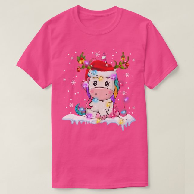 Einhorn Weihnachtslicht Weihnachtsmannmütze Rentie T-Shirt (Design vorne)