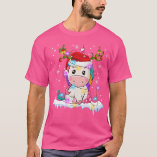 Einhorn Weihnachtslicht Weihnachtsmannmütze Rentie T-Shirt