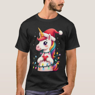 Einhorn-Weihnachtsmannmütze-Weihnachts-T-Shirt (1) T-Shirt