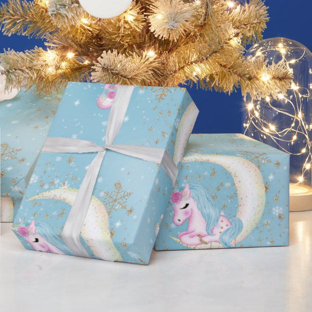 Einhorn-Weihnachtsmond Geschenkpapier (Feiertage)