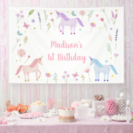 Einhorn-Wiese Pastellrosa Gold Geburtstag Banner