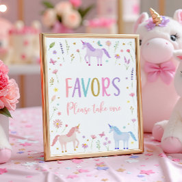 Einhorn-Wiese Pink-Pastell-Geburtstags-Schild Poster