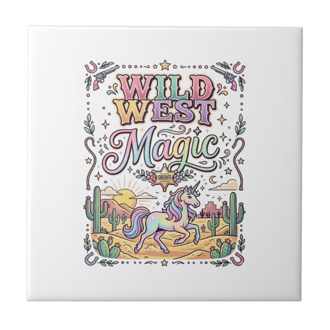 Einhorn Wild West Magie Original Fliese (Vorderseite)