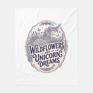 Einhorn-Wildblumen und Einhorn-Träume POD Fertig M Fleecedecke
