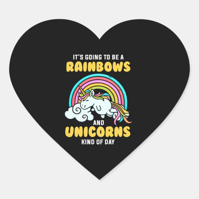 Einhorn wird ein Regenbogen und ein Einhorn Herz-Aufkleber (Vorderseite)