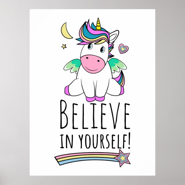 Einhorn wünscht sich auf dem Mond und den Sternen Poster (Vorne)