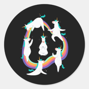 Einhorn-Yoga-Sonnengruß-Posen Regenbogen-Meme  Runder Aufkleber