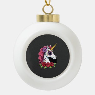 Einhorn-Zuckerschädel mexikanische Kunst, Weihnach Keramik Kugel-Ornament