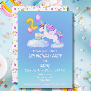 Einhorn zum 2. Geburtstag mit Einladung zur Geburt