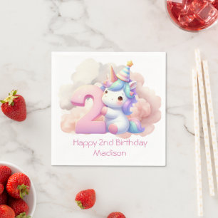 Einhorn zum 2. Geburtstag personalisiert Serviette