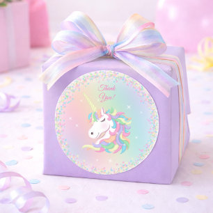 Einhorn zum Geburtstag Dankeschön im Pastell-Regen Runder Aufkleber