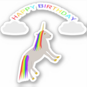 Einhorn zum Geburtstag mit Regenbogen und Wolken Aufkleber