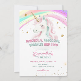 Einhorn zum Geburtstag, Pastel Unicorn, Regenbogen Einladung