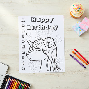 Einhorn zum Geburtstag personalisiertes Färbblatt  Flyer