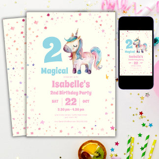 Einhorn Zwei magische 2. Geburtstagsfeier Party Ei Einladung