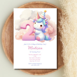 Einhorn Zweiter 2. Rosa Blau Lila Mädchen Geburtst Einladung