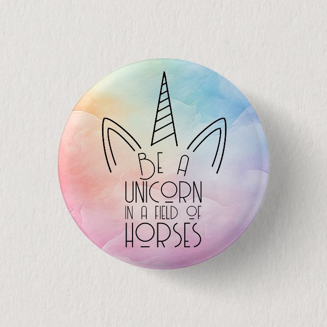 EinhornAffirmation, Rosa & Blauer Pastell Regenbog Button (Vorderseite)