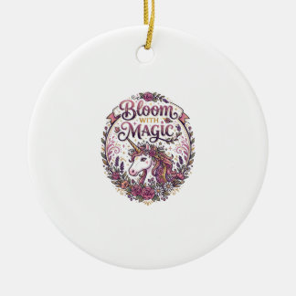 Einhornblüte mit Magie POD Fertig Weißer Hintergru Keramik Ornament