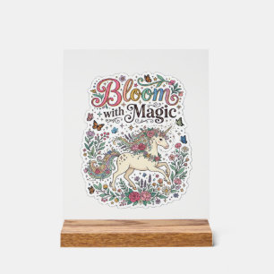 Einhornblüte mit Magie Premium Vektor-Typografie Acrylschild