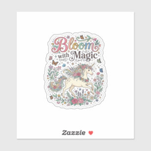 Einhornblüte mit Magie Premium Vektor-Typografie Aufkleber
