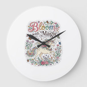 Einhornblüte mit Magie Premium Vektor-Typografie Große Wanduhr
