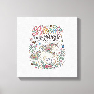 Einhornblüte mit Magie Premium Vektor-Typografie Leinwanddruck