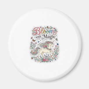 Einhornblüte mit Magie Premium Vektor-Typografie Magnet