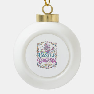 Einhornburg Träume Einhorn Weiße Hintergrund Pri Keramik Kugel-Ornament