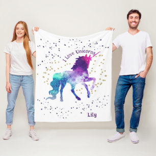 Einhorndecke mit Name des Kindes Fleecedecke