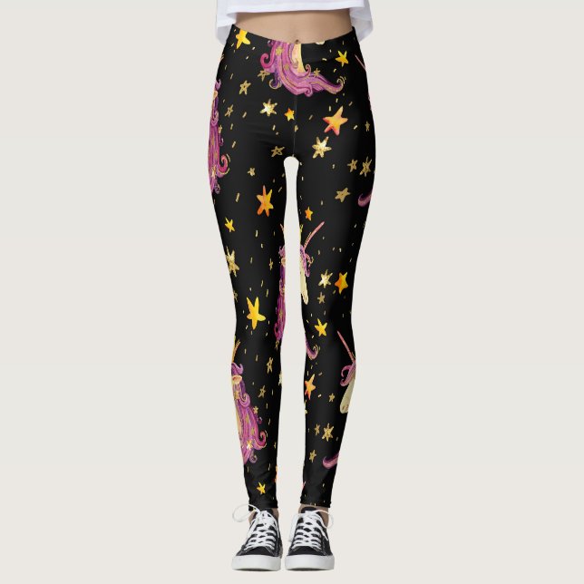 Einhorndruckerin: Aquarellmärchen Leggings (Vorderseite)