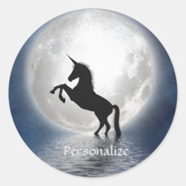 Einhornende Silhouette auf Vollmond - Personalisie Runder Aufkleber