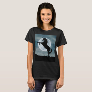 Einhornende Silhouette Vollmond Nacht Himmelbetten T-Shirt