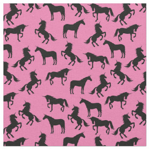 Einhornende Silhouetten Rosa und Schwarz Stoff
