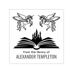 Einhörner Buch Schloss „Aus der Bibliothek von“ Na Permastempel
