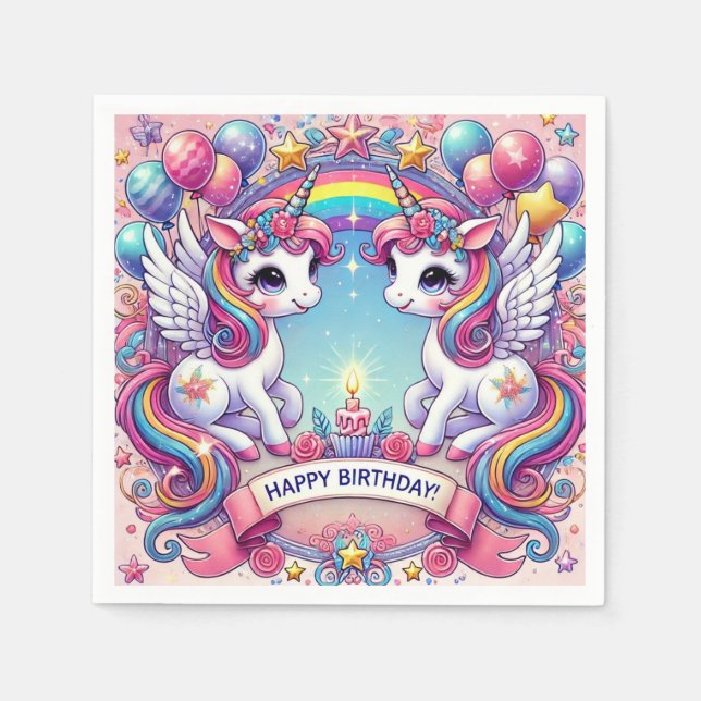 Einhörner der Regenbogenkönigliche Serviette (Vorderseite)