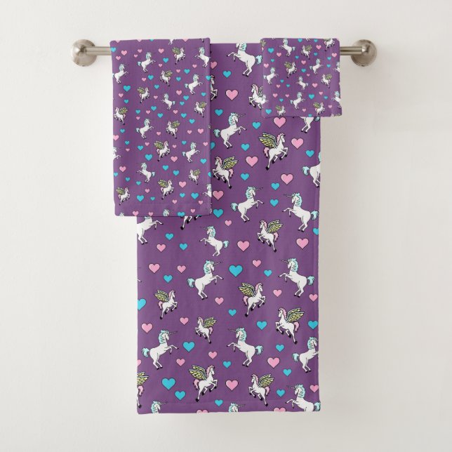 Einhörner, Pegasus und Herzen Badhandtuch Set (Insitu)