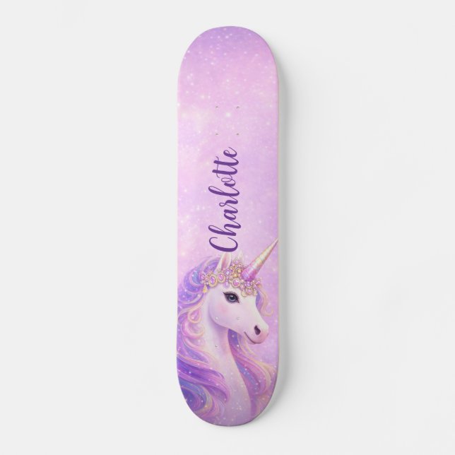 Einhörner Regenbogen Lila Rosa Personalisiert  Skateboard (Vorderseite)