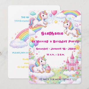Einhörner & Regenbogen Pastell Kindergeburtstag Einladung
