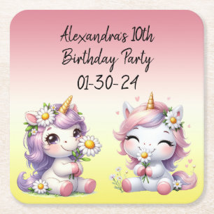 Einhörner und Gänseblümchen, Geburtstagsparty für  Rechteckiger Pappuntersetzer