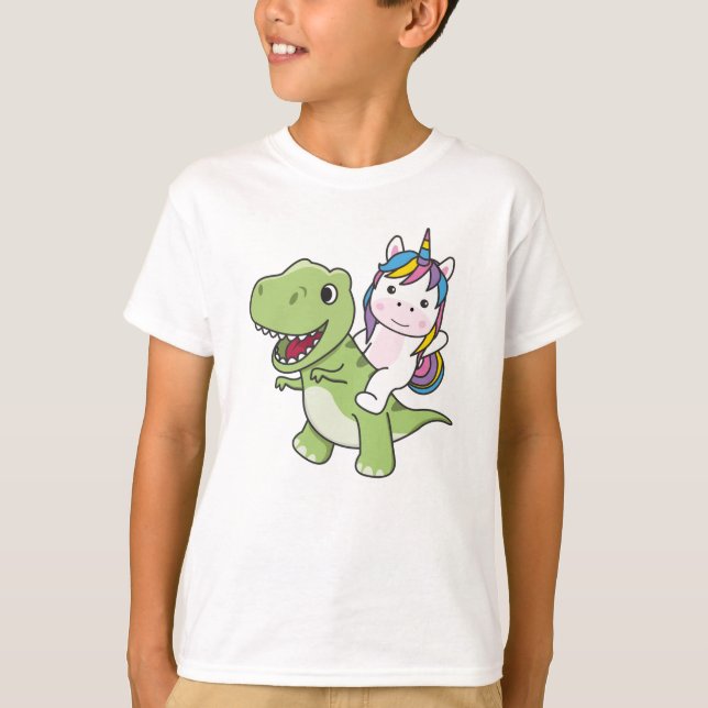 Einhornfahrten mit Niedlichen Dinosauriern auf Tre T-Shirt (Vorderseite)