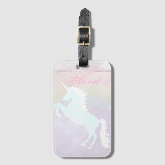 Einhornfantasy pink und lila gepäckanhänger (Vorderseite Vertikal)