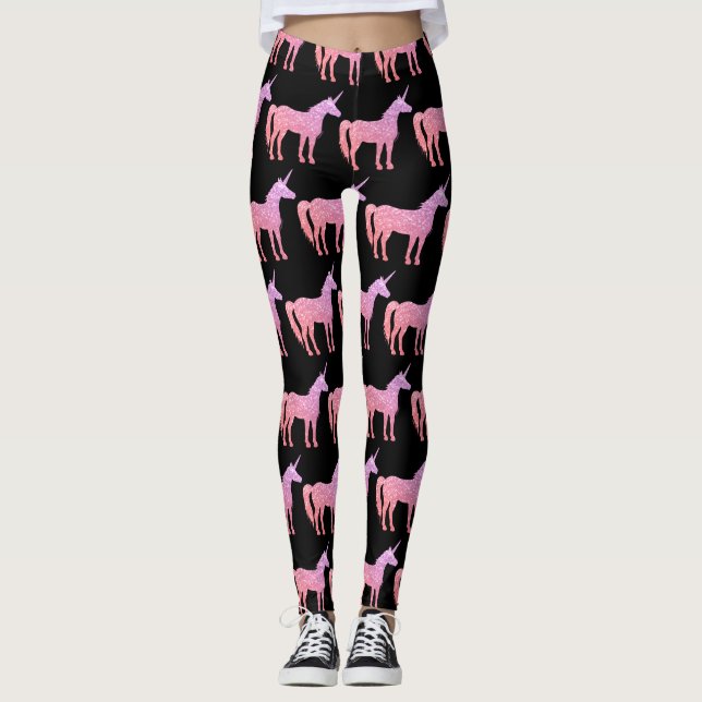 Einhornfarbene, lila Rosa Rosa Glitzer Glitzern Mu Leggings (Vorderseite)