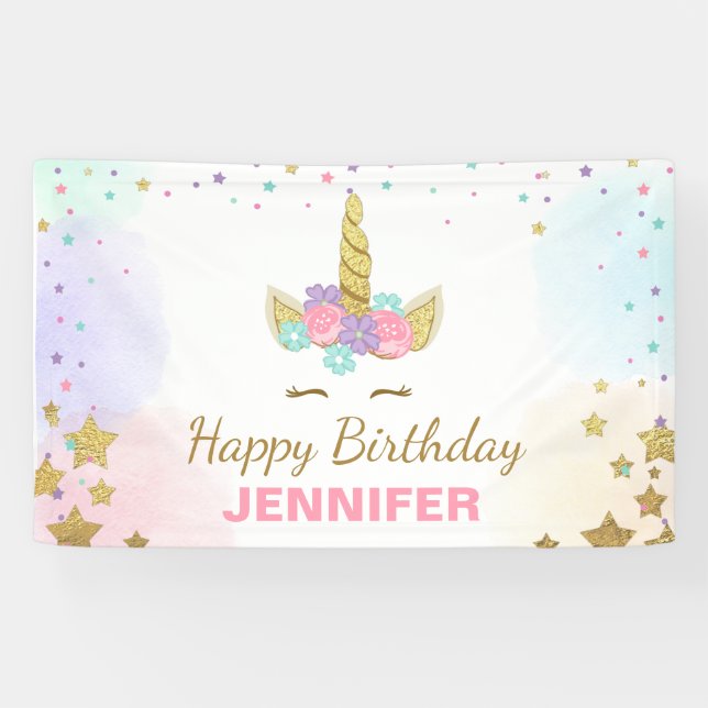 Einhorngeburtbanner Magisches Pink und Gold Girl Banner (Horizontal)