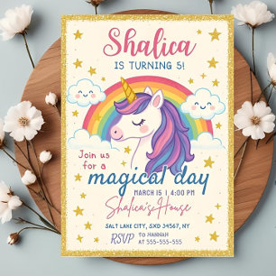 Einhorngeburtstag Einladung, Einhorn Rainbow Girl Einladung