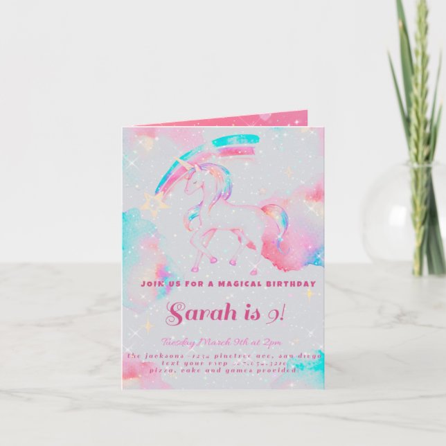 Einhorngeburtstag gefolgte Einladung (Vorderseite)